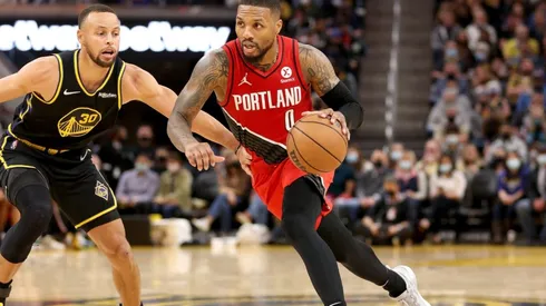 Damian Lillard of the Portland Trail Blazers and Stephen Curry of the Golden State Warrior