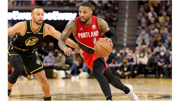 Damian Lillard of the Portland Trail Blazers and Stephen Curry of the Golden State Warrior