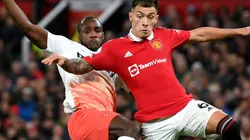 Michail Antonio of West Ham and Lisandro Martinez of Manchester United