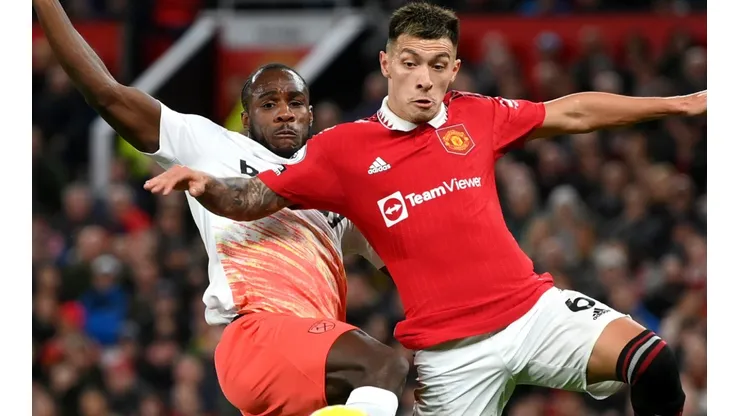 Michail Antonio of West Ham and Lisandro Martinez of Manchester United
