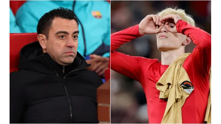 Xavi of Barcelona and Alejandro Garnacho of Manchester United