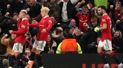 Manchester United's Antony celebrates his goal against Barcelona