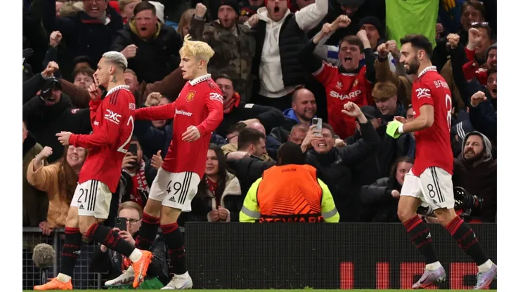 Manchester United's Antony celebrates his goal against Barcelona