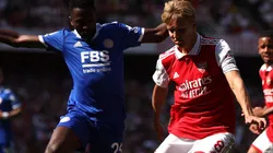 Wilfred Ndidi of Leicester and Martin Odegaard of Arsenal