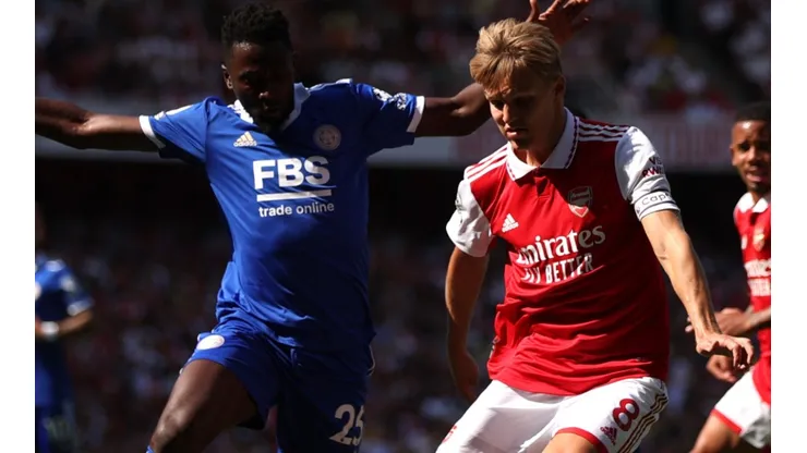 Wilfred Ndidi of Leicester and Martin Odegaard of Arsenal