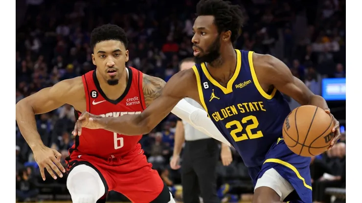 Kenyon Martin Jr. of the Houston Rockets and Andrew Wiggins of the Golden State Warriors