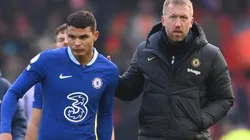 Thiago Silva and Graham Potter of Chelsea