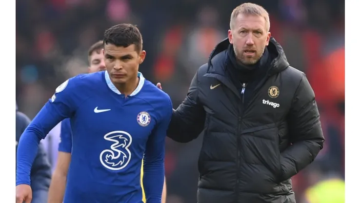 Thiago Silva and Graham Potter of Chelsea