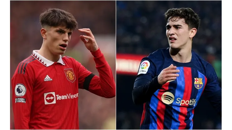 Alejandro Garnacho of Manchester United and Gavi of FC Barcelona