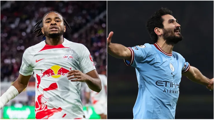 Christopher Nkunku of RB Leipzig and Ilkay Guendogan of Manchester City