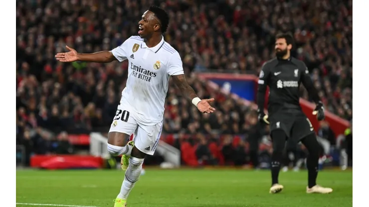 Vinicius celebrating his second goal vs. Liverpool.