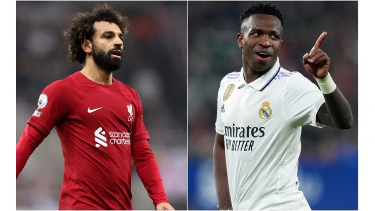 Mohamed Salah of Liverpool and Vinicius Junior of Real Madrid