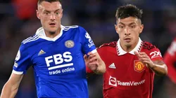 Jamie Vardy of Leicester and Lisandro Martinez of Manchester United