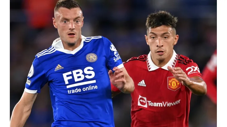 Jamie Vardy of Leicester and Lisandro Martinez of Manchester United