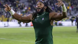 Aaron Jones after a win over the Vikings at Lambeau Field
