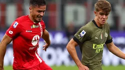 Andrea Carboni of Monza and Charles De Ketelaere of Milan