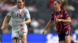 Vanessa Gilles of Canada and Alex Morgan of the USWNT