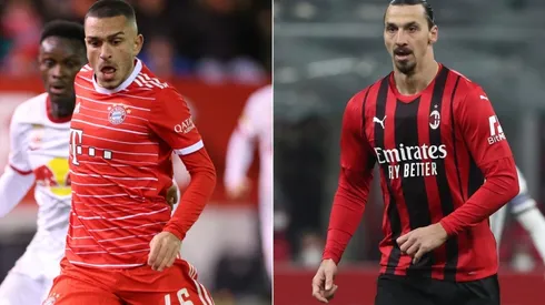 Arijon Ibrahimovic of Bayern (left) and Zlatan Ibrahimovic of AC Milan.