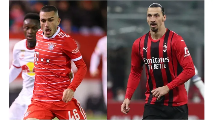 Arijon Ibrahimovic of Bayern (left) and Zlatan Ibrahimovic of AC Milan.