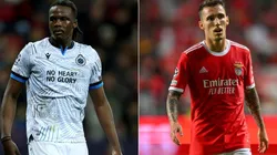 Dedryck Boyata of Brugge and Alex Grimaldo of SL Benfica