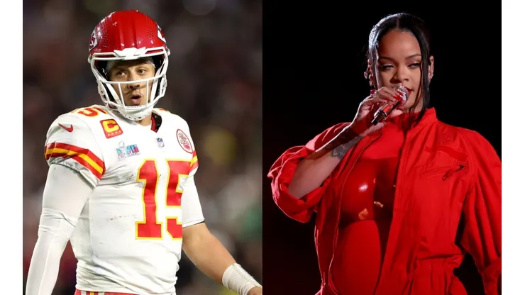 Patrick Mahomes (left, Kansas City Chiefs), Rihanna (right) - Super Bowl LVII - NFL 2022