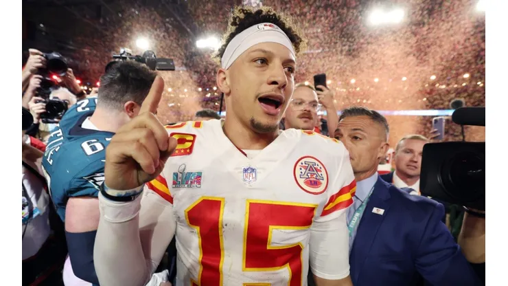 Patrick Mahomes celebrating the kansas City Chiefs victory in the Super Bowl LVII 2023.