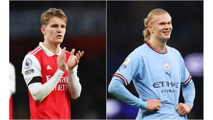 Martin Odegaard of Arsenal and Erling Haaland of Manchester City