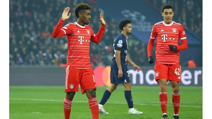 Kingsley Coman after scoring for Bayern vs. PSG.