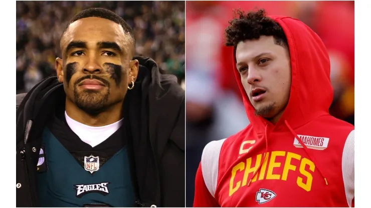 Jalen Hurts of the Philadelphia Eagles and Patrick Mahomes of the Kansas City Chiefs