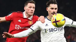 Wout Weghorst of Manchester United and Robin Koch of Leeds United