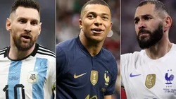Lionel Messi (left), Kylian Mbappe (c) and Karim Benzema.