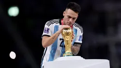 Lautaro Martinez with the World Cup trophy in Qatar