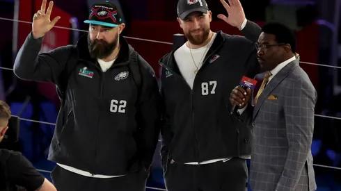 Jason and Travis Kelce in an interview with Dallas Cowboys legend Michel Irvin