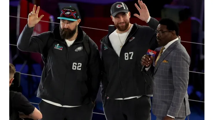 Jason and Travis Kelce in an interview with Dallas Cowboys legend Michel Irvin