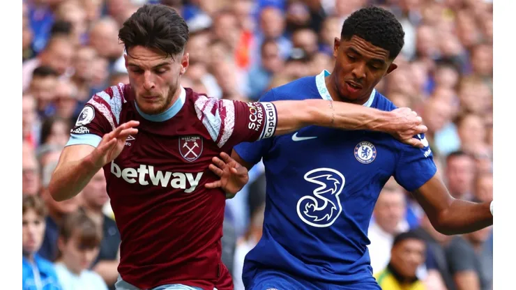 Declan Rice of West Ham and Wesley Fofana of Chelsea