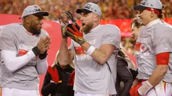 The Chiefs celebrating the 2023 AFC Championship title.