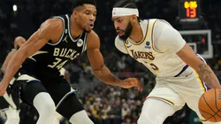 Giannis Antetokounmpo of the Milwaukee Bucks and Anthony Davis of the Los Angeles Lakers