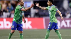 Nicolás Lodeiro #10 and Raúl Ruidíaz #9 of Seattle Sounders