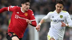 Victor Lindelof of Manchester United and Rodrigo Moreno of Leeds