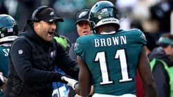 Eagles head coach Nick Sirianni (left) and AJ Brown.