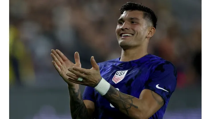 Brandon Vazquez with the USMNT in a friendly against Serbia