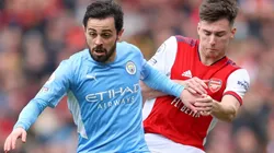Bernardo Silva of Manchester City and Kieran Tierney of Arsenal