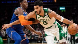 Jayson Tatum of the Boston Celtics against the New York Knicks