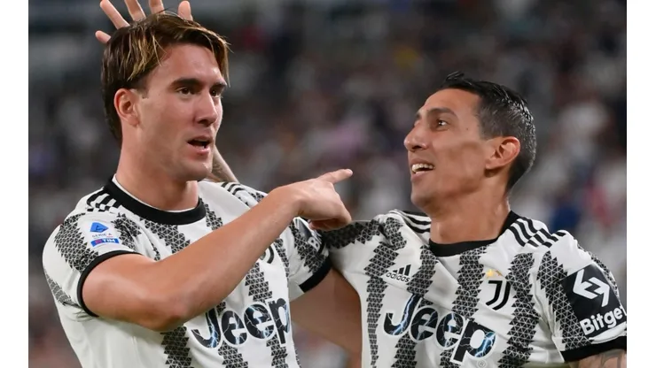 Dusan Vlahovic and Angel Di Maria of Juventus