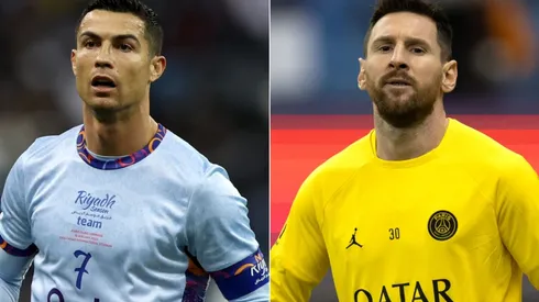 Cristiano Ronaldo of Riyadh XI and Lionel Messi of PSG