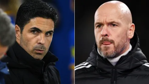 Mikel Arteta of Arsenal and Erik ten Hag of Manchester United