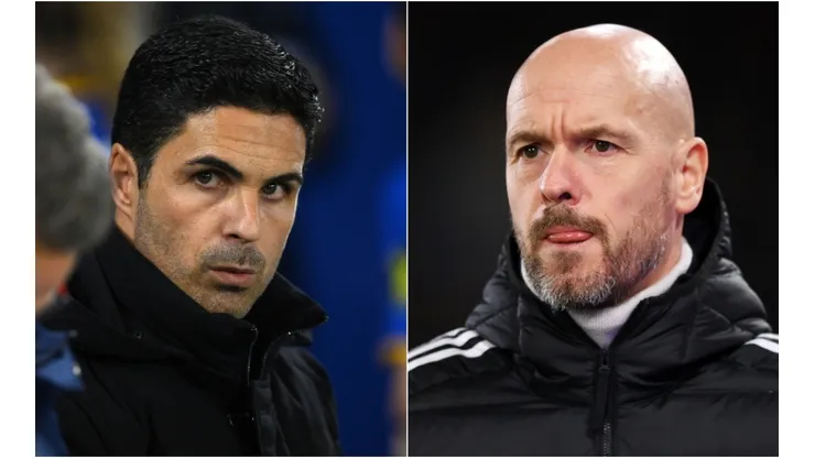 Mikel Arteta of Arsenal and Erik ten Hag of Manchester United