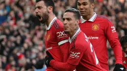 Antony and Bruno Fernandes of Manchester United