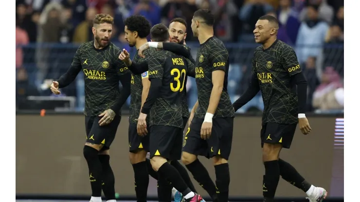 PSG celebrating a goal against the Riyadh All Stars.