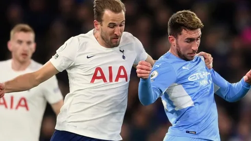 Harry Kane of Tottenham and Aymeric Laporte of Manchester City